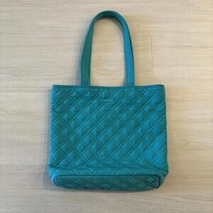 Vera Bradley Quilted Turquoise Tote Bag Shoulder Purse Discontinued EUC